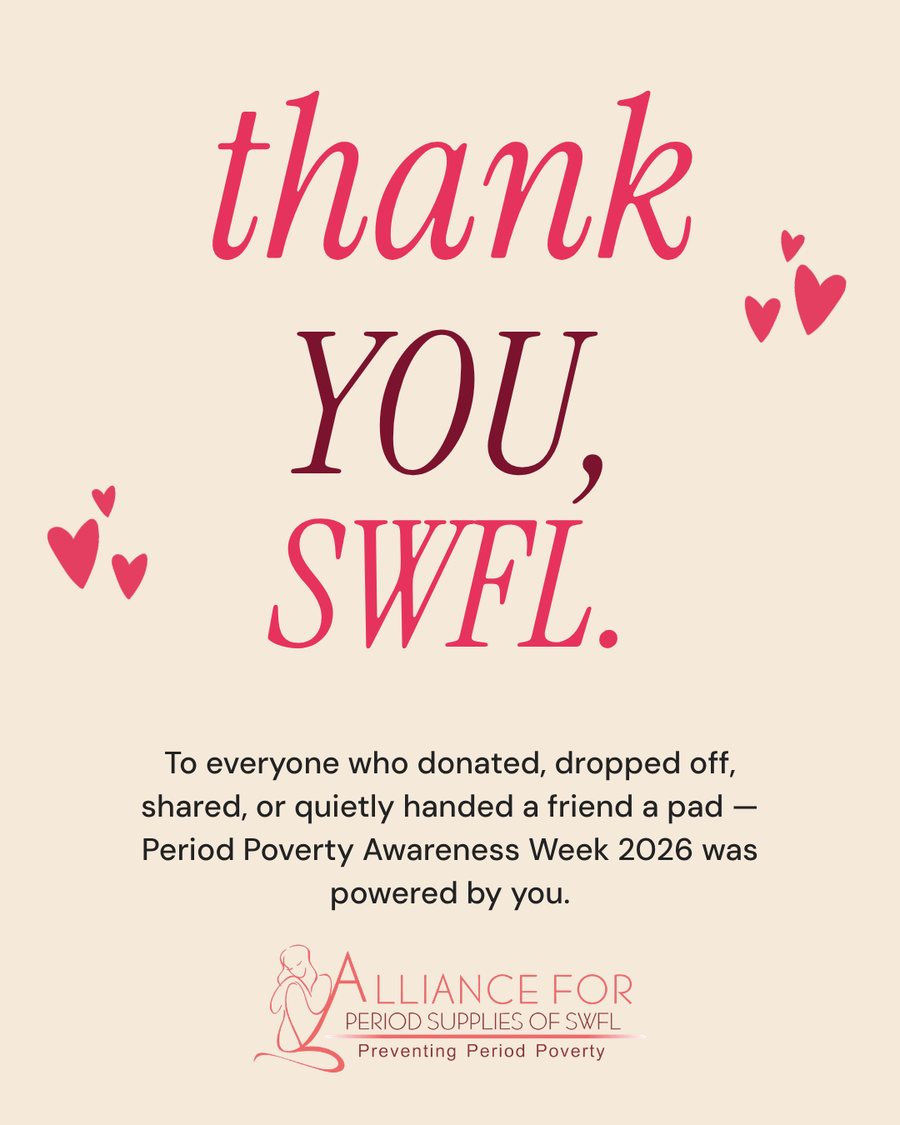 Thank you Southwest Florida donor graphic designed by Premier Media for Alliance for Period Supplies of Southwest Florida