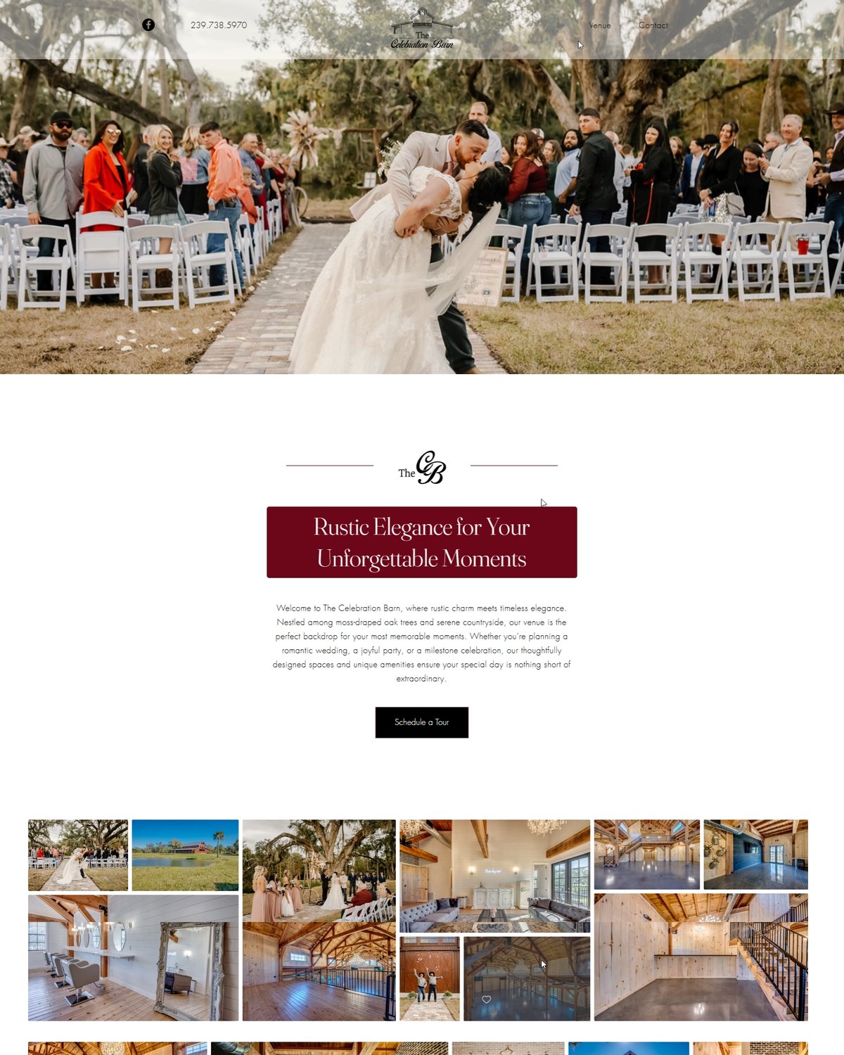 The home page of The Celebration Barn website, designed by Premier Media Services