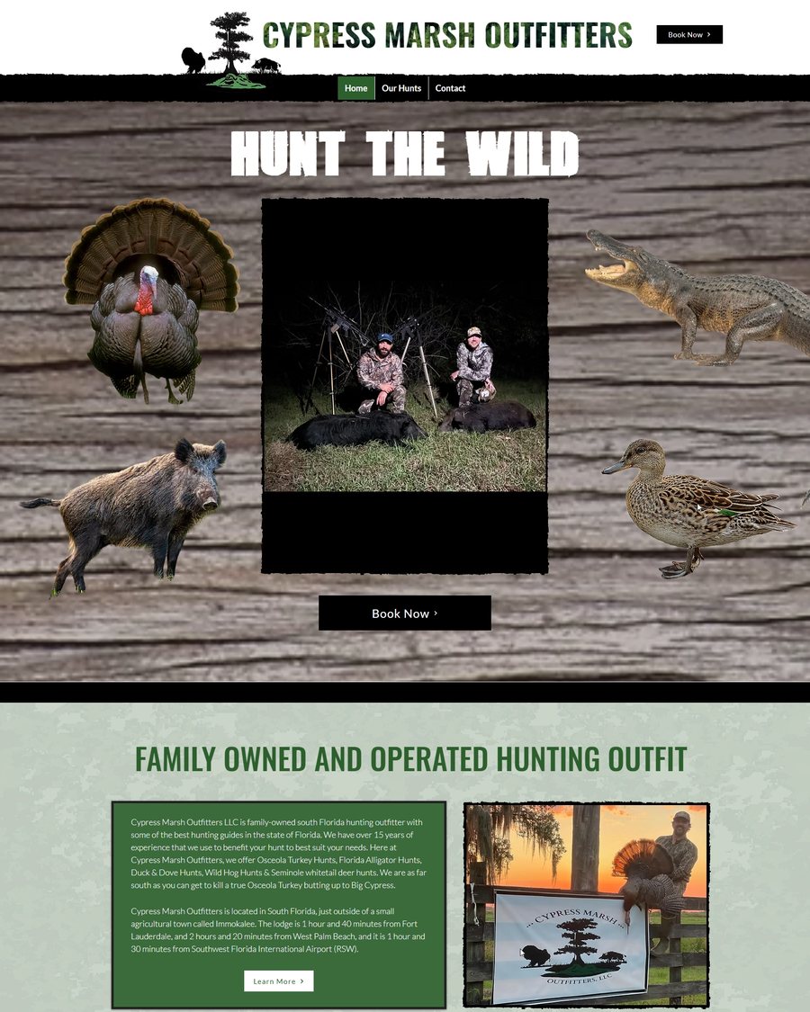 Cypress Marsh Outfitters guided turkey hunt website, designed and built by Premier Media Services